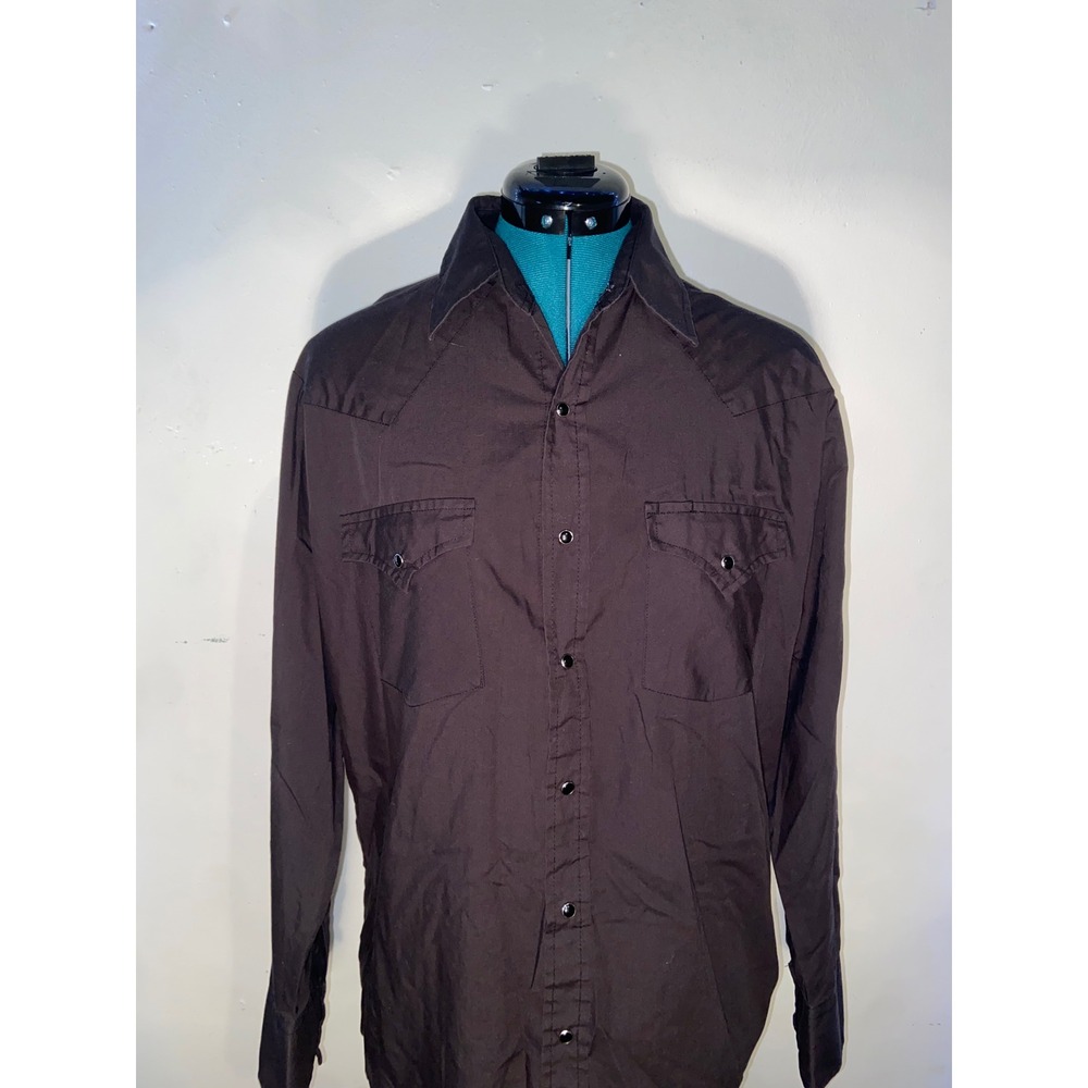 Ely Cattleman Mens Western Snap Button Shirt Black Long Sleeve Cowboy M 15.5
